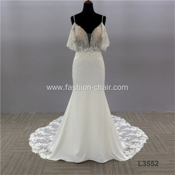long sleeves strapless and V-neckline hand made embroidery beaded ball gown bride dress wedding